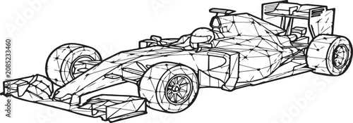 Formula 1 Race Car Low Poly Polygon Wireframe Mesh Vector Illustration