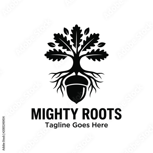 Canvastavla Oak tree with roots acorn for mighty roots nature growth forest environment sust