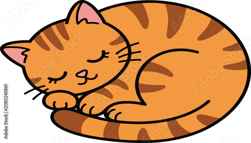 Foto International Cat Day concept Cute sleeping ginger tabby cat illustration