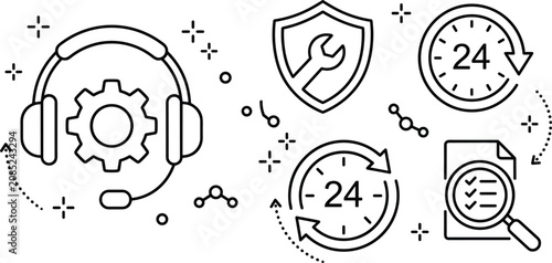 Fotografie Customer support line art icon set for technical assistance and around the clock
