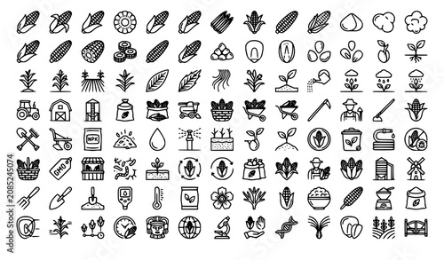 Corn Cob Outline Icon Set Vector Collection with Maize Agriculture Farm Harvest Botanical and Editable Stroke Symbols