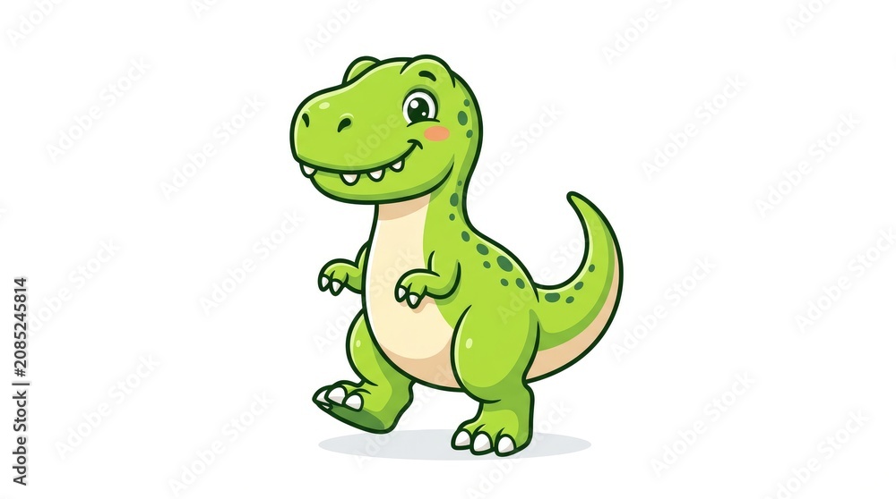 Fototapeta premium Cute Cartoon Dinosaur Standing on Green Grass in Bright Daylight