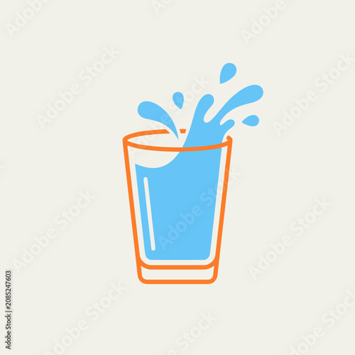 A simple graphic illustration of a glass filled with splashing blue liquid