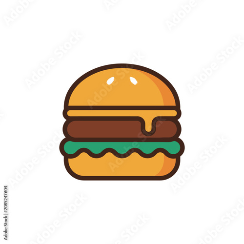 A simple flat vector illustration of a delicious cheeseburger icon