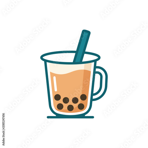 A simple vector illustration of a refreshing milk tea drink with tapioca pearls