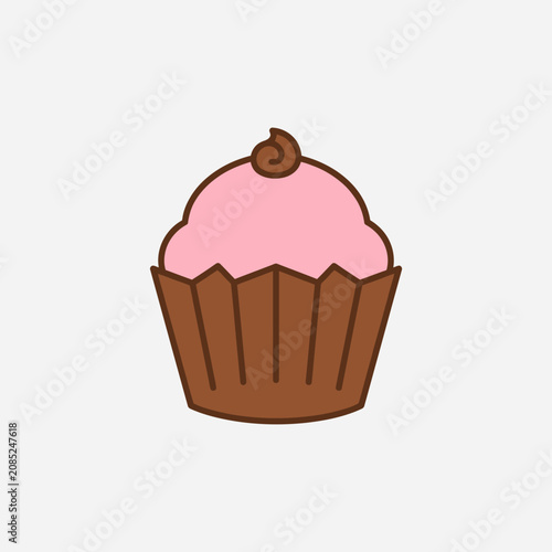 A simple illustration of a sweet cupcake with pink frosting on a plain background