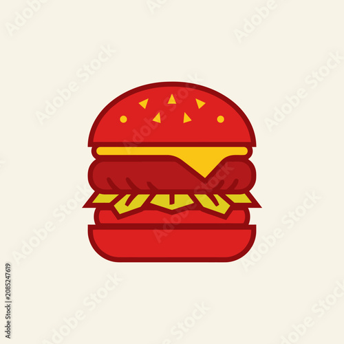 A stylized flat vector illustration of a delicious cheeseburger icon