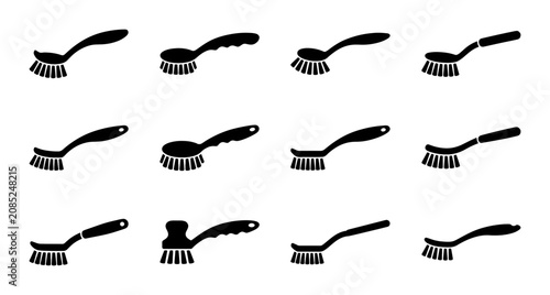 Obraz na płótnie Set of 12 Dish Brushes, Cleaning Tools Vector Icons, Kitchen Utensils for Washin