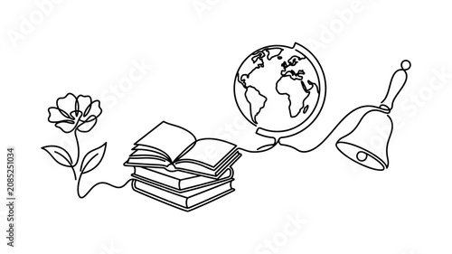 Continuous line art illustration of school education elements c-62 design