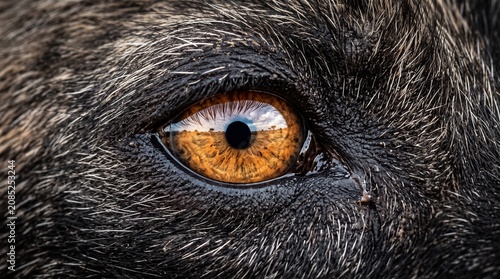 Creative Close-up of dog eye, brown, animal fur, eye detail, canine portrait 2k