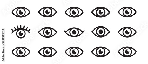 Photos Set of Black Eye Icons Representing Vision Sight and Observation