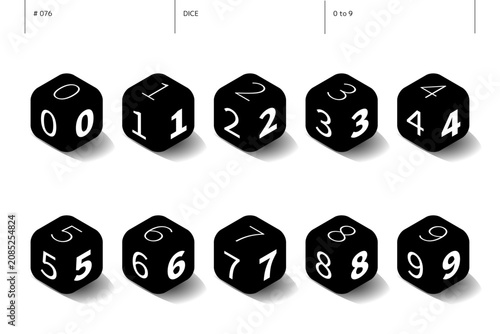 サイコロの0から9までの数字のセット_076