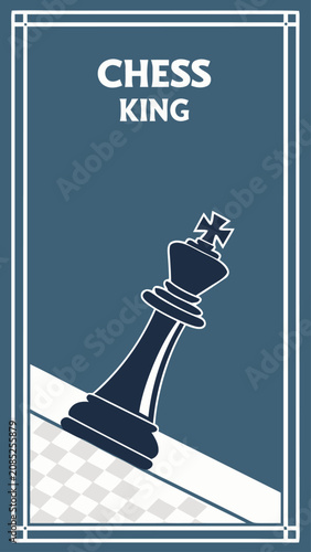 фотографія Minimalist chess king vector illustration, strategic board game piece on blue ba