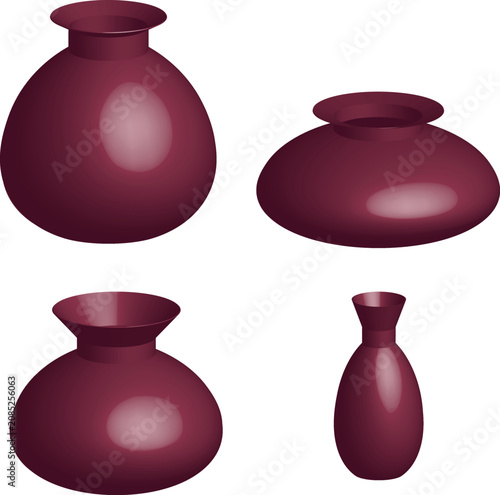 Vector purple ceramic vases pottery interior decoration objects set