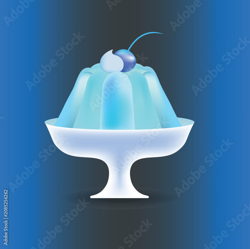 Vector blue jelly cake dessert on plate ice cream dome food illustration
