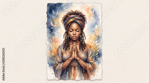 Woman Praying with Hands Clasped in Prayer, Spiritual Meditation Portrait