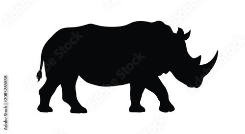 Canvastavla Black rhinoceros side profile a stark animal silhouette against a plain white ba