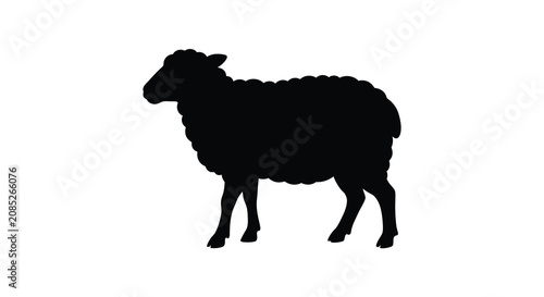 Fotografija A black silhouette of a sheep standing in profile against a white background sil