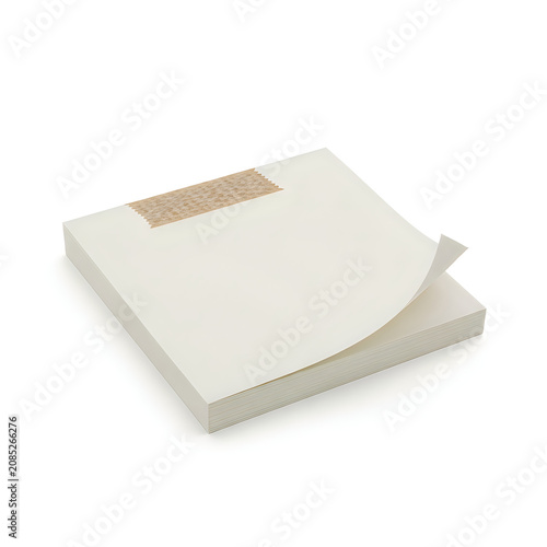 Stack of blank white notepads with corner folded up isolated on white background