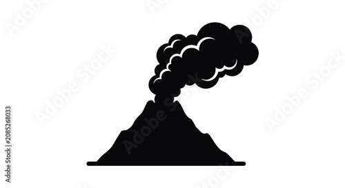 Tableau sur toile Volcano with erupting plume a black silhouette against a white background silhou