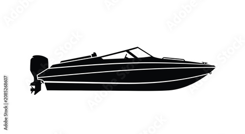 Quadro su tela Motorboat side view in black and white a detailed aquatic vessel silhouette boat