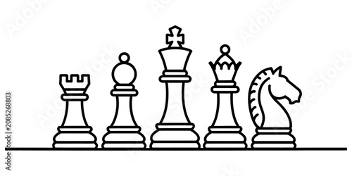 Cuadro en lienzo Set of black and white chess pieces icons showing king queen knight bishop and r