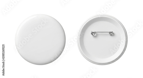 Blank round pin button with safety clasp shown front and back isolated on transparent background