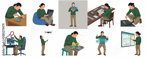 Diverse Lifestyle Illustration Showing a Person Engaged in Various Activities and Hobbies
