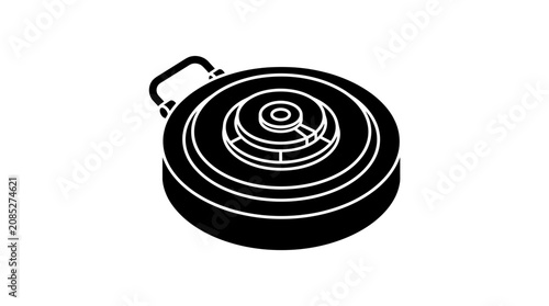 Anti-personnel mine icon, black and white graphic illustration