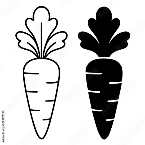 Tableau sur toile Minimalist carrot icon in outline and silhouette design