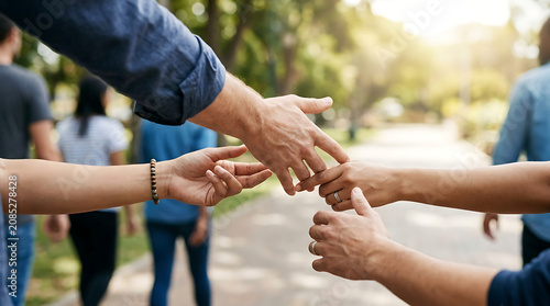 Diverse Hands Connecting: Business Teamwork, Community Unity, Collaboration & Support