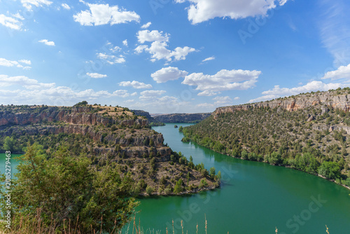 Duraton river flowing through hoces natural park, a scenic canyon landscape in segovia, spain