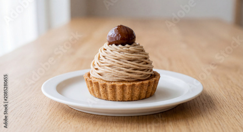 Japanese Chestnut Mont Blanc Tart on White Plate