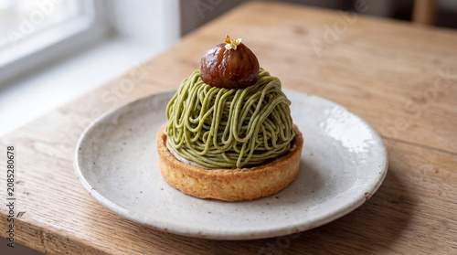 Japanese Matcha Mont Blanc Tart with Candied Chestnut