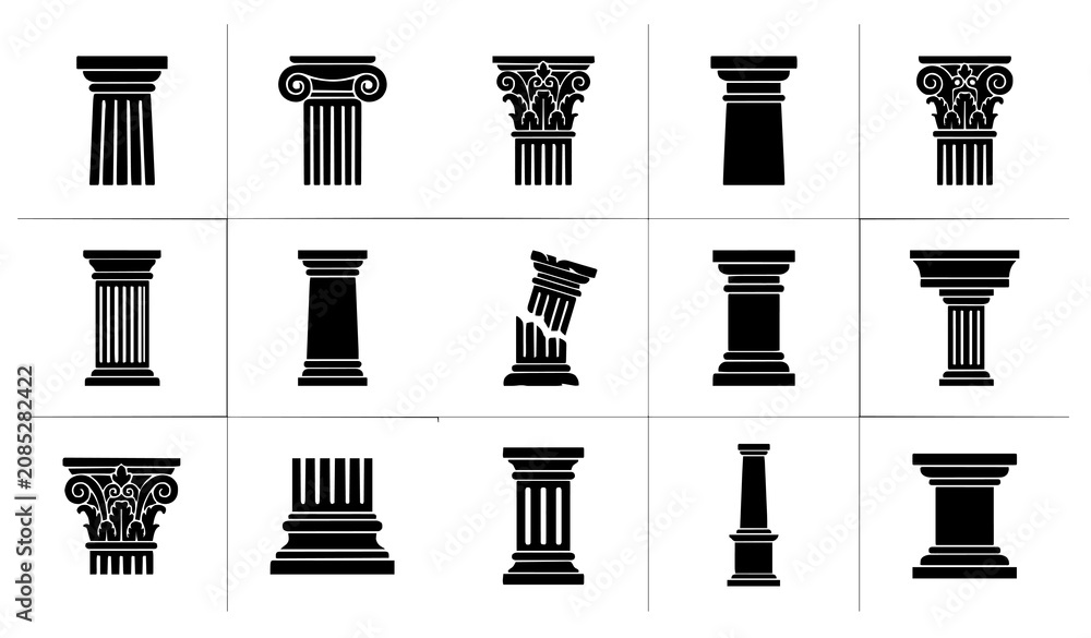 Obraz premium Untitled design - 1 Classical Architecture Column Black Silhouette Icon Set with Greek Roman Pillars and Ancient Building Vector Collection