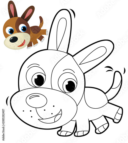 Cartoon sketch scene dog is jumping and looking - artistic style - illustration for children