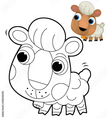 Cartoon sketch scene sheep is standing looking and smiling illustration for children