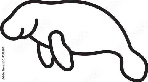 Schilderij op canvas Minimalist manatee vector illustration, simple black outline sea cow graphic, aquatic mammal icon for marine life designs, ocean conservation, and wildlife education