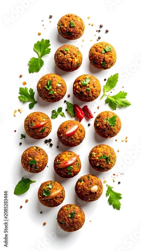 Golden brown meatballs garnished with parsley on white plate.