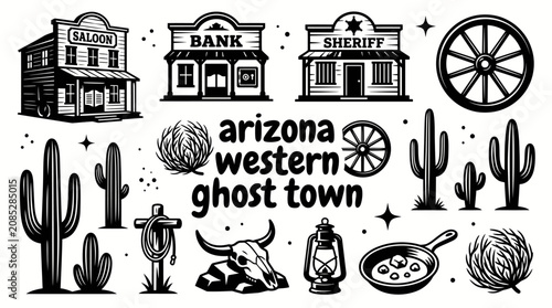 Fotografie historic western ghost town in arizona with abandoned wooden buildings old bank