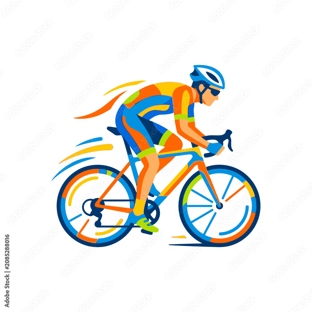 Fototapeta premium Cyclist Racing Bike Speed Motion Colorful Sport Illustration
