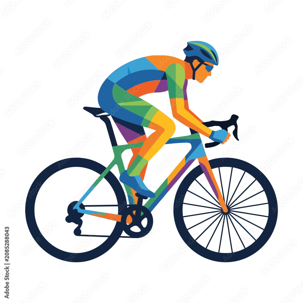 Fototapeta premium Cyclist Riding Bicycle - Colorful Geometric Style