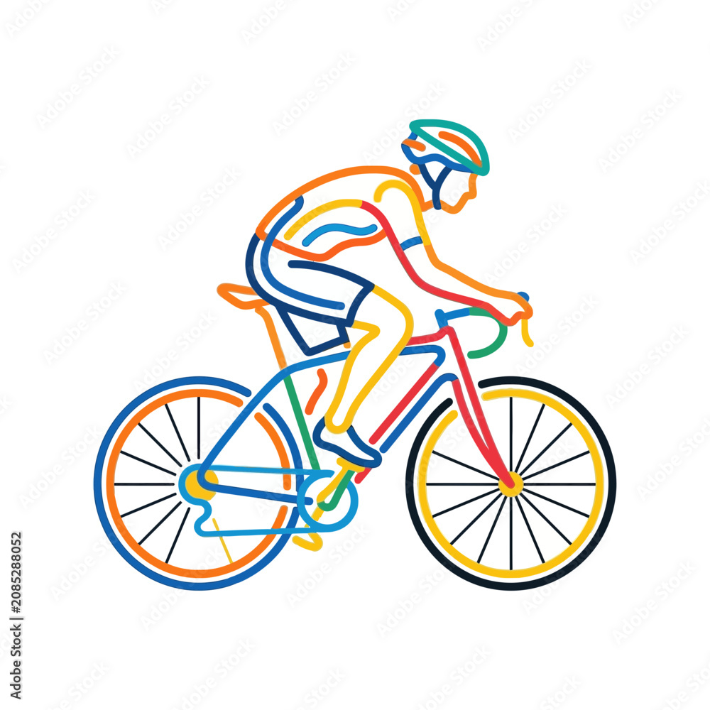 Fototapeta premium Cyclist Riding Bicycle Colorful Line Art