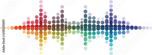 Abstract sound wave visualization using multicolored circular dots on white