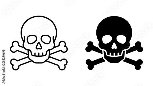 Vászonkép Skull and Crossbones Icons: A stark illustration featuring two classic skull and crossbones symbols, one outlined in black and the other filled in solid black, representing danger or toxicity