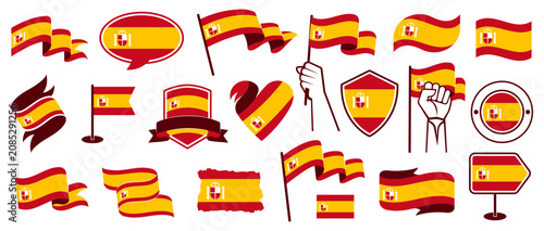 Spain Flag Set in Different Styles, Spanish Vector Design Elements.