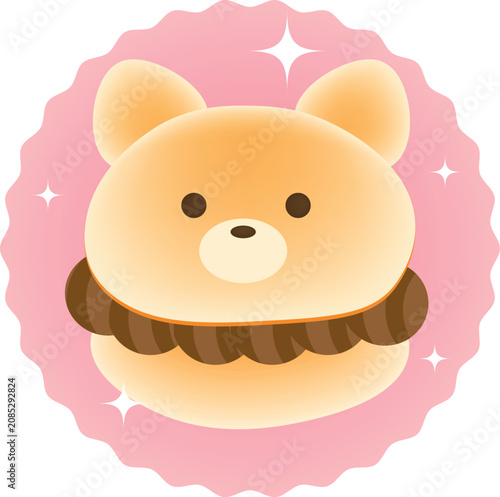 Vector cute teddy bear head sweet dessert icon pastel sticker character design