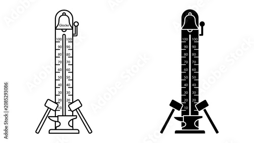 фотографія High Striker Game Illustration: A stark, iconic depiction of a high striker or test your strength carnival game, presented in both outline and silhouette