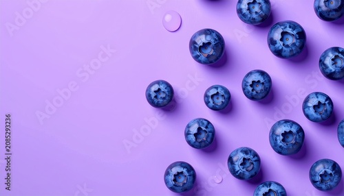 Fresh blueberries on lilac background, healthy fruit pattern, antioxidant nutrition, vibrant food photography