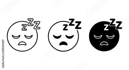 Obraz na plátne Sad Sleepy Face Icons, Tired Emoji Vector Set, Exhausted Emotion Symbols, Black